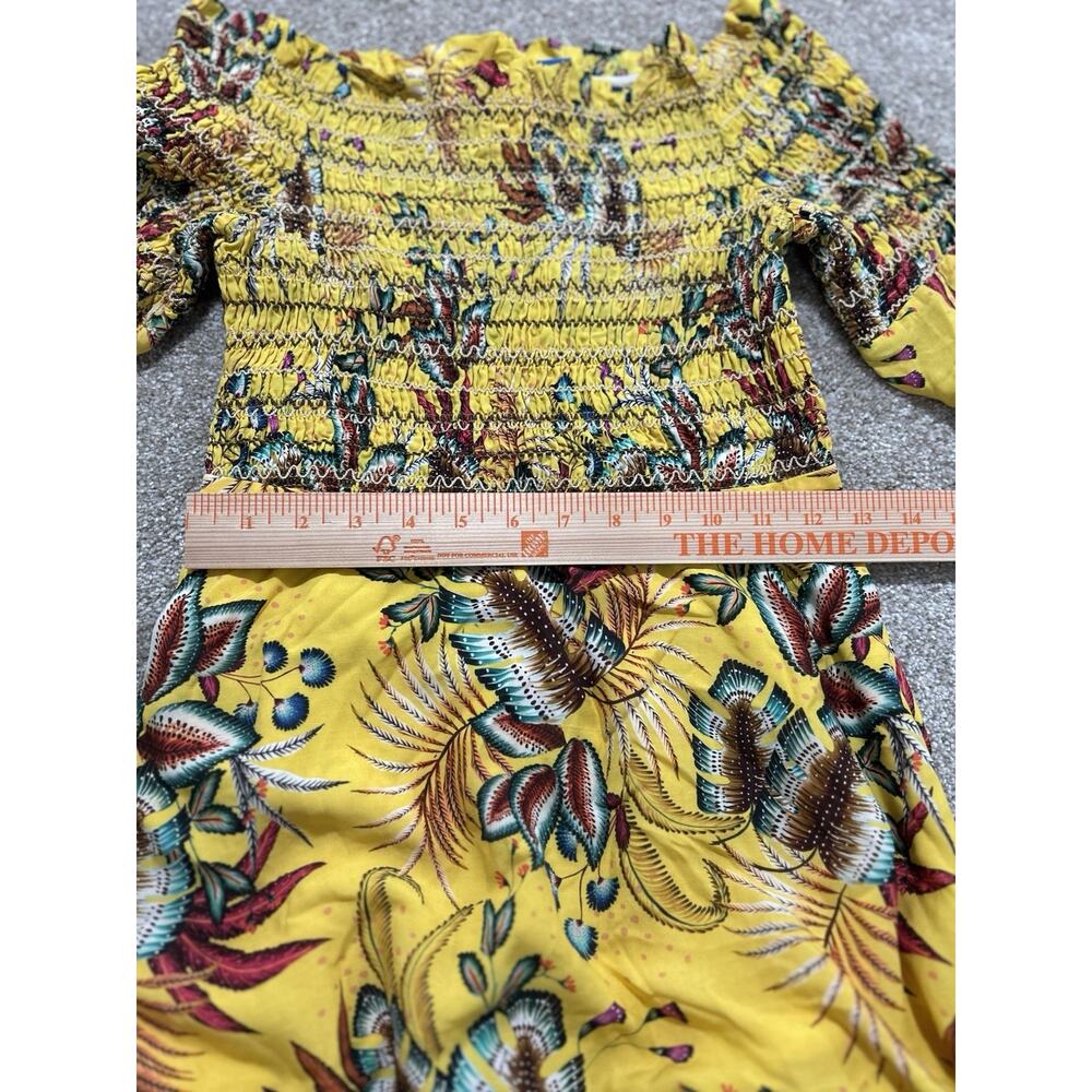 Anthropologie Farm Rio Bria Smocked Mini Dress Yellow Tropical Print Size S - Picture 4 of 7